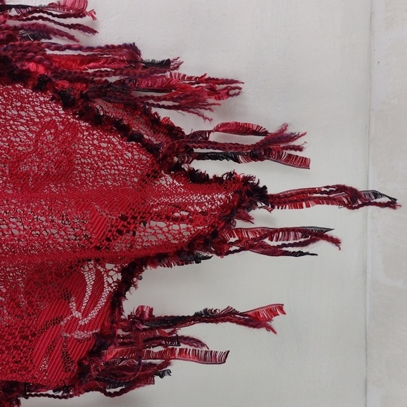 Not Your Mama's Pocncho Red Crocheted Killer Fring Super Cool Must Have Poncho! - Picture 5 of 10